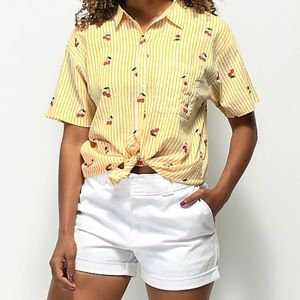 Empyer Cherry stripe Knot up button up shirt